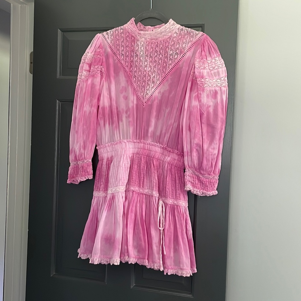 LoveShackFancy pink tie-dye mini dress; size 4; worn twice